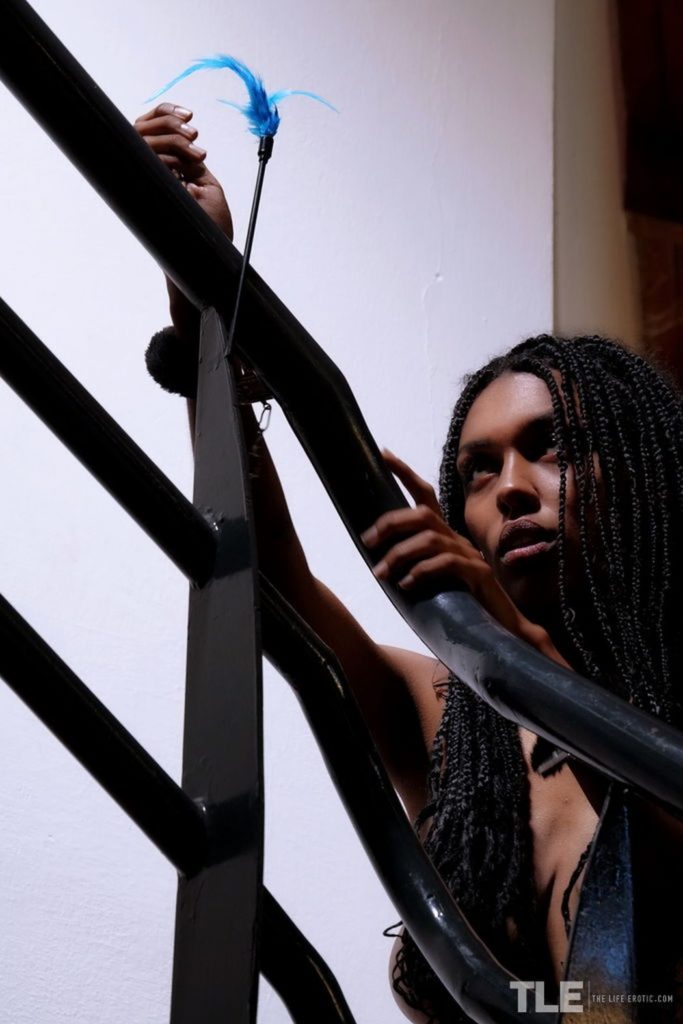 knappe donkere vrouw met grote borsten en handboeien 08