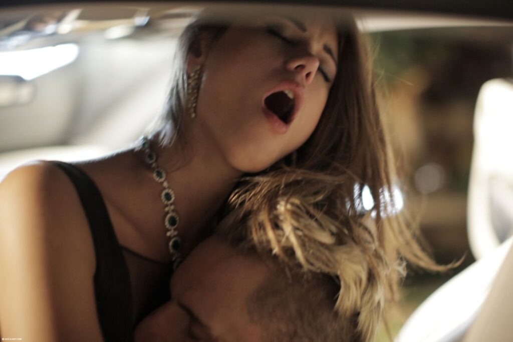 Stijlvolle vrouw heeft eortische sex in de auto 10
